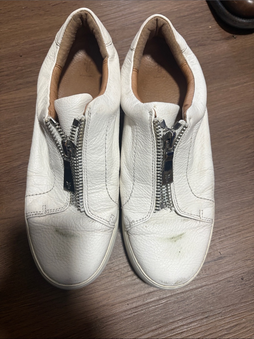 Frye White Leather Zip-Front Sneakers